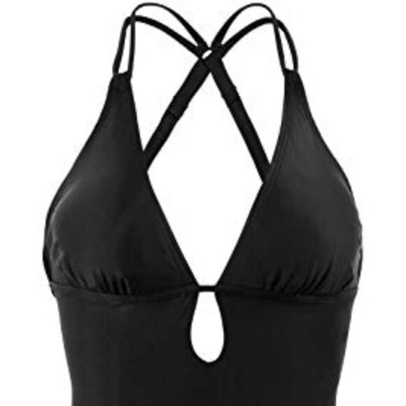SHESHOW Deep Plunge Strappy Tied Ring Back One Piece Swimsuit Black - Picture 6 of 10